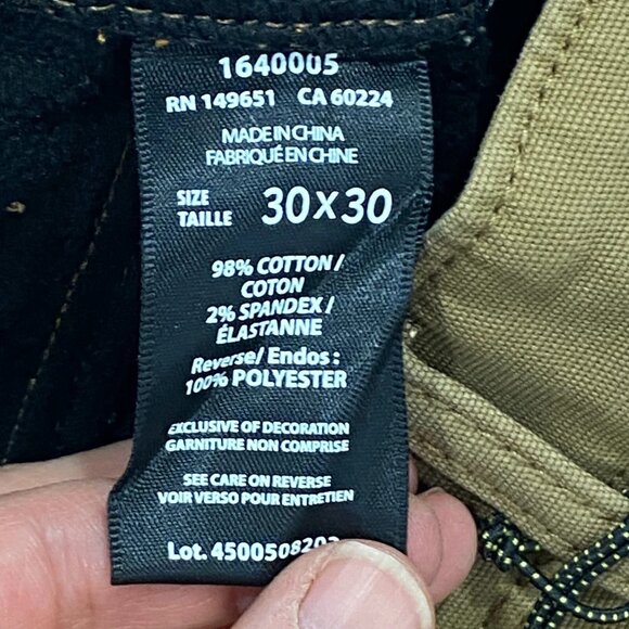 CAT Caterpillar Work Pants Mens 30 x 30 Brown Canvas Fleece Lined Insulated - Picture 11 of 12